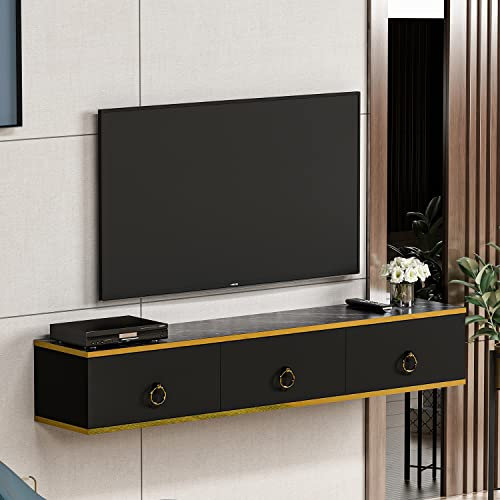 Homidea Emma Wohnwand – TV Board – Hängeschrank – Lowboard hängend mit 3 Türen in glänzendem Design (Emma - Schwarz)
