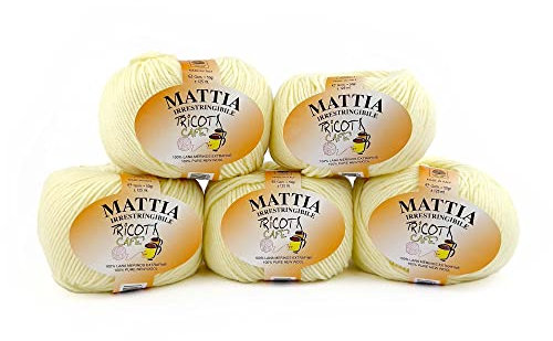 Tricot Cafè - Mattia - Garnknäuel reine Merinowolle extrafein ideal für Säuglinge Wolle für Häkelnadeln/Häkelnadeln: 3.50/4.00-50 g 5 pcs Küken 16