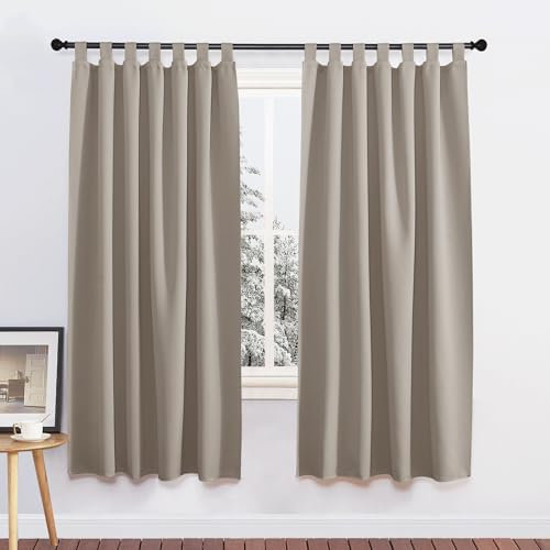 PONY DANCE Tende Oscuranti con Passanti Termiche Isolanti Freddo Curtains per Camera da Letto Moderna Tenda Salotto per Finestra 2 Pezzi L 140 x A 175 cm, Sabbia
