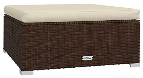 vidaXL Gartenhocker mit Kissen Modular Sitzhocker Fußbank Hocker Gartenmöbel Fußhocker Balkon Terrasse Braun 70x70x30cm Poly Rattan