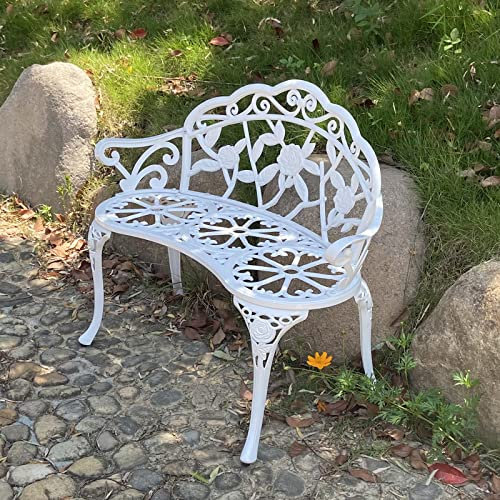 KAILI Gartenbank, Metall-Aluminium-Rose, geeignet für Garten, Veranda, Park, Veranda, Balkon, Outdoor (weiß)