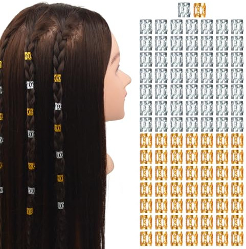 100 Stück Aluminium Dread Lock Verstellbar Metall Cuffs Haar Dekoration DIY Stil Dreadlocks Perlen Flechtet Haar Schmuck (Gold+Silber)