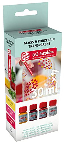 Talens Art Creation Glass & Porcelain Transparent Paint Set of 4 Colors | Pink, Red, Yellow & Frosty Matt