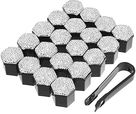 X AUTOHAUX 20 Stück Radmutterabdeckungen 19 mm Kunstkristall-Radschraubenkappen Weiß