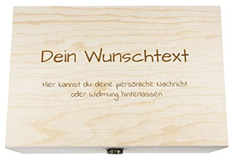 Holzkiste mit Gravur Geschenkbox Personalisiertes Geschenk Holzbox Deckel Aufbewahrungsbox Wunschtext, Größe: 30x20x14 cm, Motiv: Wunschtext