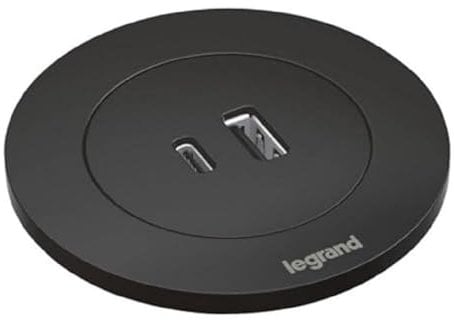 LEGRAND, Incara Disq 60 654731 Prise de charge USB A+C, prise de table, encastrable, multiple, 15 W, longueur du câble 2 m, 2 fiches P+E, couleur : noir