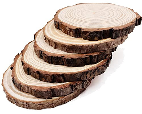Dischi tondi naturali fette di legno rustiche 6 pezzi 16-17 cm kit di legno non finito cerchi artigianato fette di albero con dischi di corteccia per arti fai da te e ornamenti natalizi di nozze