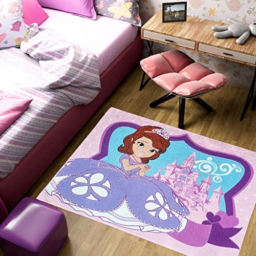 Mevsim Store Disney Lizensiertes Produkt - Sofia The First Spielteppich 133x95 cm - Rosa - Teppich - Spielmatte für Kinderzimmer Home - Dekoratives, Spezielles Design, Rutschfester Spielteppich