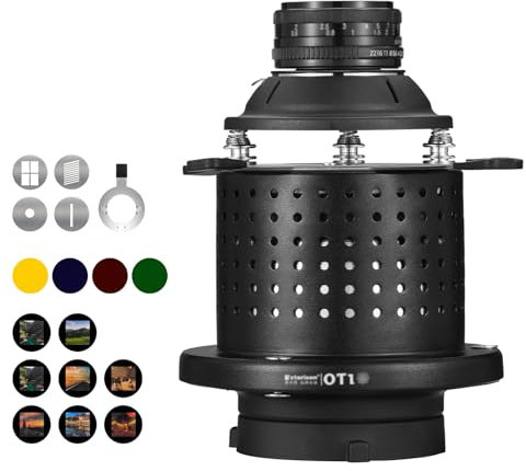 SOONPHO Konischer Optischer Snoot Snoot Conico Bowens Mount mit 50mm Objektiv,Fotooptischer Kondensor 8 GOBOS 4 Farb- und 4 Grafikfiltern für kreative Fotografie