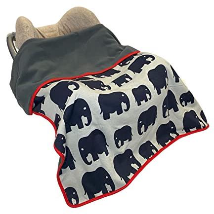 BundleBean Decke aus 100% Baumwolljersey, wendbare Doppelschichtdecke mit Fleece und Kontrastbordüre. 100 x 75 cm fürs Baby und zu Babypartys. Ideal für Gitterbetten, Kinderwagen, (Elefant)