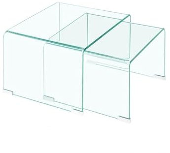 Ensemble 2 tables basses gigognes en verre trempé - BENT -