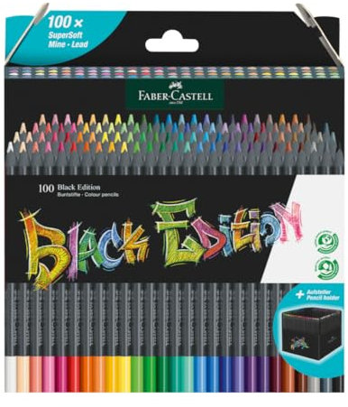 Faber-Castell 116411 - Lápices de color Black Edition, caja de 100, irrompibles, para niños y adultos