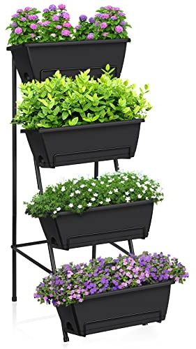 OYEAL Raised Garden Bed 4 Tier Vertical Garden Planters Indoor Outdoor Raised Planter Box with Legs Elevated Herb Garden Planter for Flowers Vegetables Plants, Black