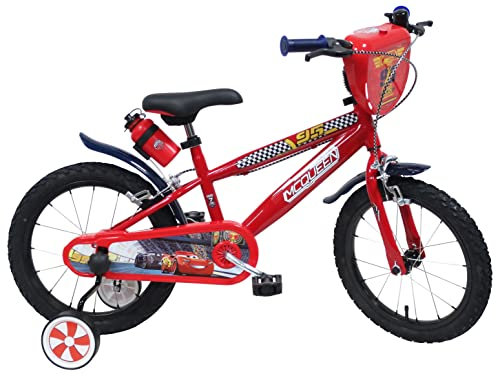 albri, Fahrrad Frontschild, Trinkflasche und Seitenstabilisatoren von Cars Größe 16 Zoll Unisex Kinder, rot, klein