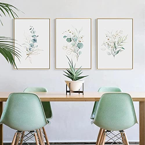 HTWLMM Grüne Pflanzen Blätter Aquarell Botanischer Leinwandbilder Poster Kunstdruck Gemälde Für Schlafzimmer Wohnzimmer Wohnung Dekor Rahmenlos (Bilder B,3X30X40CM)