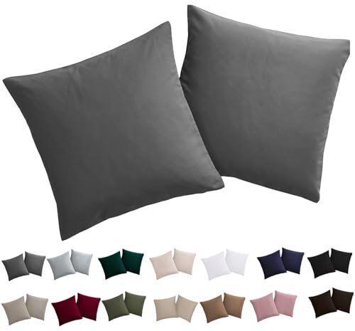 Soifox Kissenbezug 50x50 2er Set - Kopfkissenbezug 50 x 50 Anthrazit 100% Mikrofaser bügelfrei & knitterfrei mit Reißverschluss
