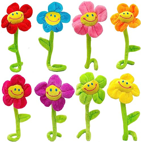 KWAGOCAR Künstliche Plüschblumen, biegbare Vorhangschnallen-Raffhalter – niedliche Sonnenblume, großes Lächeln mit bunten Gänseblümchen-Stielen – Blumenstrauß Geschenk für Kinder, Babys, Mädchen