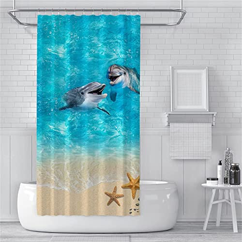INAAYO 3D Rideau de Douche Dauphin Rideaux de Douche Dauphin Imperméable Anti Moisissure Rideau Salle de Bain pour Baignoire Rideau Douche 120 x 200 cm, 8 Crochets