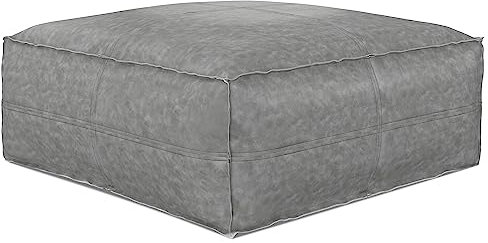 SIMPLIHOME Brody 76,2 cm breiter Boho-Couchtisch-Pouf in Used-Look, graues veganes Kunstleder, für Wohnzimmer, Schlafzimmer und Kinderzimmer