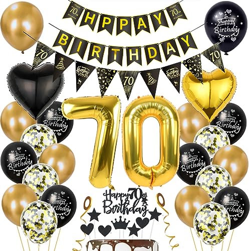 Gold 70. Geburtstag Dekoration Mann Frauen 70 Geburtstag Deko 70 Jahr Geburtstagdeko 70. Ballon Schwarz Gold Deko 70. Luftballons Schwarz Gold Frau 70. Party Deko