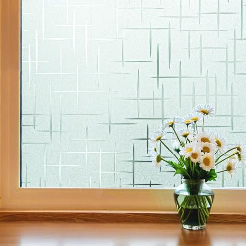 Linarun Fensterfolie Statisch Haftend Sichtschutzfolie Selbstklebend Klebefolie Milchglasfolie Fenster Folie Milchglas Dekofolie für Bad Küche Anti-UV Kreuz 50x200cm