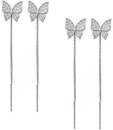 Oaiyeie Lymphvity MagneTherapy Germanium Ohrringe - Glänzende Diamant-Schmetterlings-Ohrringe für Lymphdrainage (2 Paare, Silber)