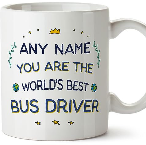 MUGFFINS Personalised Mug for Bus Driver - in English - World's Best - Funny Custom Gift for Colleagues - Ceramic 11oz Mug