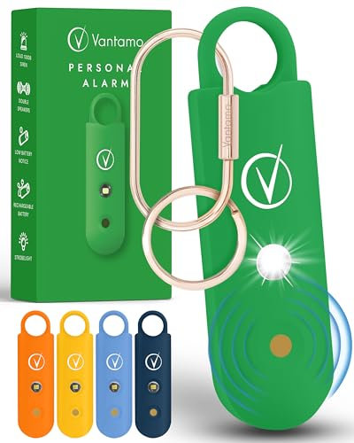 Vantamo Personal Alarms for Women with Strobe LED Light, Extra Loud 130dB Self Defense Keychain with 2 Dynamics, Unique Panic Alarm with Keychain & Keyring for Bag or Backpack and Low Battery Notice