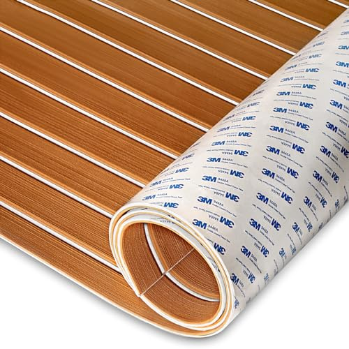 HXBYX EVA Foam Boat Flooring with 3M Self-Adhesive Support DIY Boats Decking Marine Leaf Faux Teak Material, Non-Slip Cooler Pads for Kayak Yacht SwimPool RV 240 x 112 cm/240 x 79 cm/240 x 41 cm