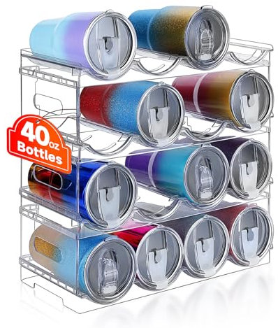 Organiseur de bouteilles d'eau à grand compartiment, étagère empilable à 4 niveaux pour armoire, organisateur de rangement de gobelets pour cuisine, réfrigérateur, armoire, étagère de rangement pour
