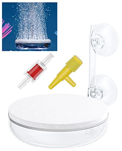 Pawfly Aquarium 6 cm Luftsteinscheibe Kleiner Mikroblasen-Diffusor‌ Blasenfreigabe-Werkzeug Kit mit Saugnapf Luftregelventil und Rückschlagventil Zubehör für Nano Luftpumpen kleine Eimer und Aquarien