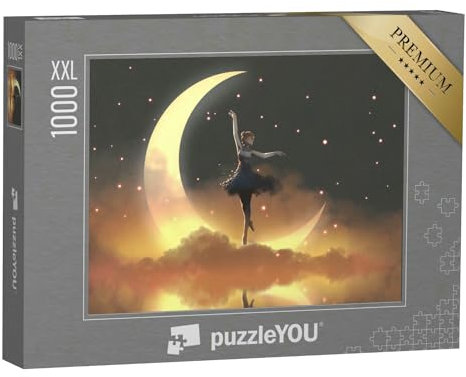 Puzzle 1000 Teile XXL „Digitale Kunst: Glühwürmchen und Ballerina tanzen im Mondschein“ – aus der Puzzle-Kollektion Illustrationen