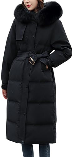 Doudoune longue épaisse à capuche pour femme - Parka d'hiver avec ceinture, noir 1, 36