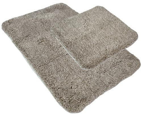 NYVI Luxus Badematten Set Melange - Ultraweicher & Dichter Hochflor - Badematte + WC-Vorleger - Taupe 60x90 cm und 50x50 cm - rutschhemmend, enorm saugfähig, schnell trocknend, mit OEKO-TEX100
