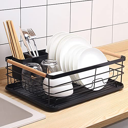 Mi Ko Mi Ka Escurreplatos de Cocina con Bandeja - Escurridor de Platos con cesto para Cubiertos - Cesta para secar Tazas Vasos ollas (14cm Alto)