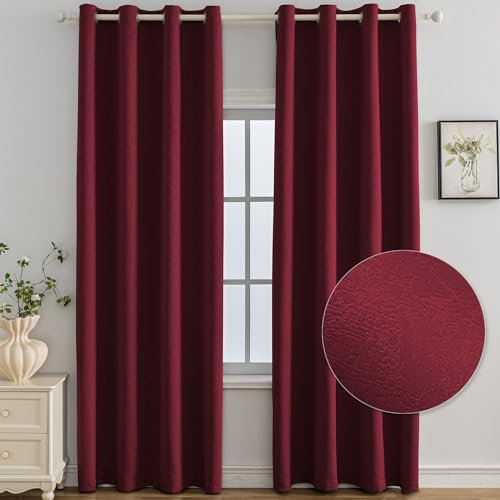 Ystyle Lot De 2 Rideau Occultant, 140x160 CM, Rideau Thermique Isolant Anti Froid et Chaleur À Oeillets, Isolation Lumiere Anti UV Decoration pour Maison Chambre Salon Intérieurs, Bordeaux