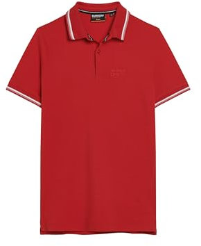 Superdry Herren Sportswear Polohemd mit Randstreifen Apfelrot L