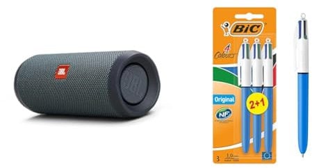 JBL Flip Essential 2 Portable Bluetooth Speaker with Rechargeable Battery & BIC 4 Colours Original Pens, Multi Coloured Pens All In One, Biro Pens, Medium 1.0mm