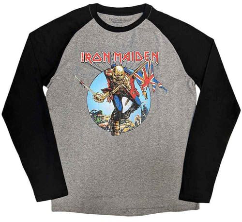 Rock Off officially licensed products Iron Maiden Trooper Burst Logo Raglan T Shirt L Grey