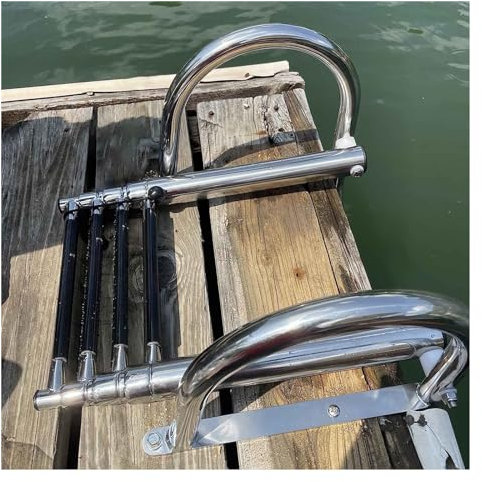 Badeleiter Bootsleiter Poolleiter Klappbar 3/ 4 Stufen Pontonboot-Leiter, Faltbare teleskopierbare Innenbordleiter für den Heckeinstieg mit Handläufen, Heavy Duty Schwimmdock-Leiter Stehleiter für Mar