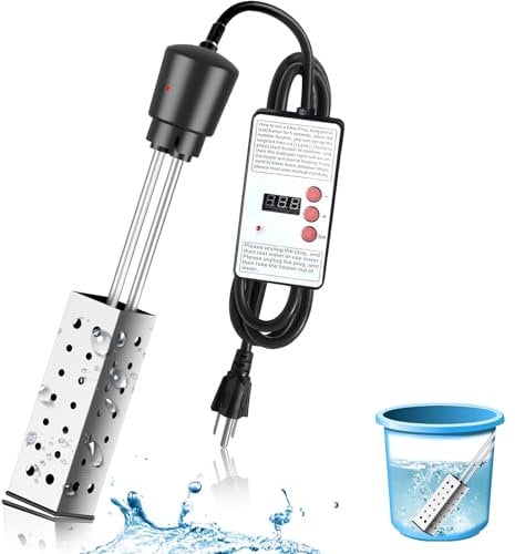 Water Heater, 2500W Warmer Immersion Heater Portable Electric Electric Immersion Water Heater with Intelligent Thermostat and 304 Stainless Steel Cover, Auto Shutoff