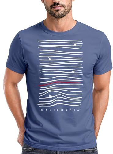 Neverless® Herren T-Shirt Frontprint Minimalismus Wellen Meer Aufdruck Printshirt Sommer Fashion Streetstyle