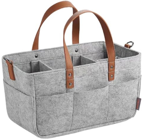 BEAHING Windel Caddy Organizer, Baby Windel Caddy, tragbarer Windel Caddy Organizer Faltbarer Kindergarten Caddy Filztasche Baby Korbwechsel Tisch Organizer für Windeln und Babytücher grau