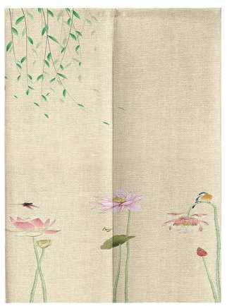 Surwin Chinesischer Stil Türvorhang, Japan Noren Raumteiler Tapisseri Traditioneller Leinen Lang Vorhänge Partition Gardinen Tür Vorhang Tapisseri für Küche Restaurants (Lotusblumen,85x150cm)