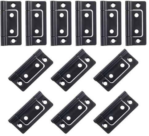 sourcing map 12Pcs 2x1 Inch Door Hinges Non-Mortise No Noise Bifold Door Hinges Plating for Cabinet Furniture Window Wardrobe, Black