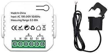 Disyuntor de energía, Medidor de energía Tuya bidireccional 1, 2 canales con abrazadera de transformador de corriente Monitor de aplicación potencia 80A 50/60Hz Monitor de consumo de electricidad(1 Ch