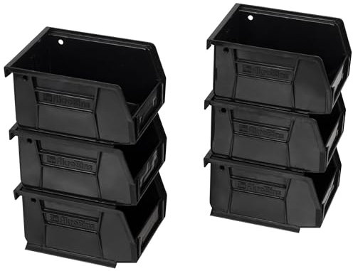 Akro-Mils 30210 AkroBins Plastic Storage Bins, Space-Saving Stackable Bins to use for Garage Organization Bins, Food Storage Bins, Snacks, and Craft Storage, 5-Inch x 4-Inch x 3-Inch, Black, 6-Pack