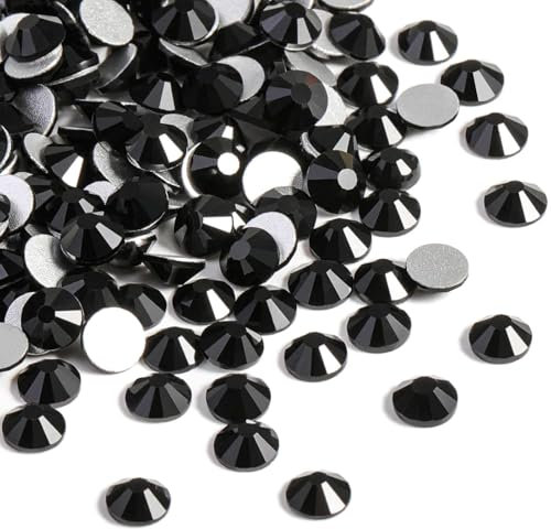 1440 Pcs Flat Back Crystal Rhinestones, Glue Fix Diamante Round Gems for Diamante Gems Nail Art Crafts Clothes Scrapbooking Embellishments DIY Decoration, Black (Black, 2.7-2.9mm)