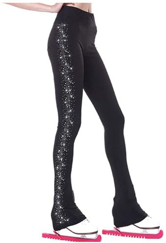 Eiskunstlaufhose mit Qualitätskristallen, Schwarze Eislauf-Leggings für Kinder, Eislauf-Leggings, Übungshose für Damen und Mädchen,Schwarz,M