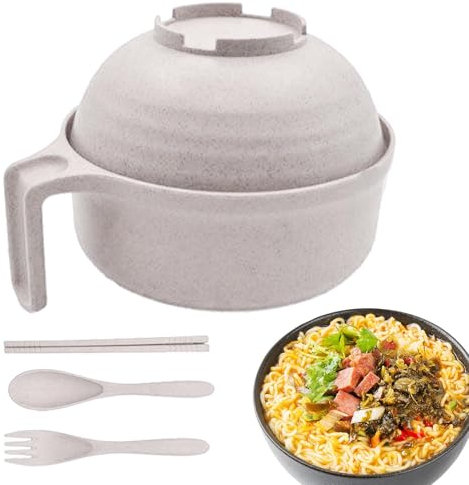 Ciotole da forno a microonde, ciotola per ram, ciotole per pasta portatile con bacchette e cucchiaio, forno a microonde lavabile in lavastoviglie, per cucinare istantaneamente per dormitori degli